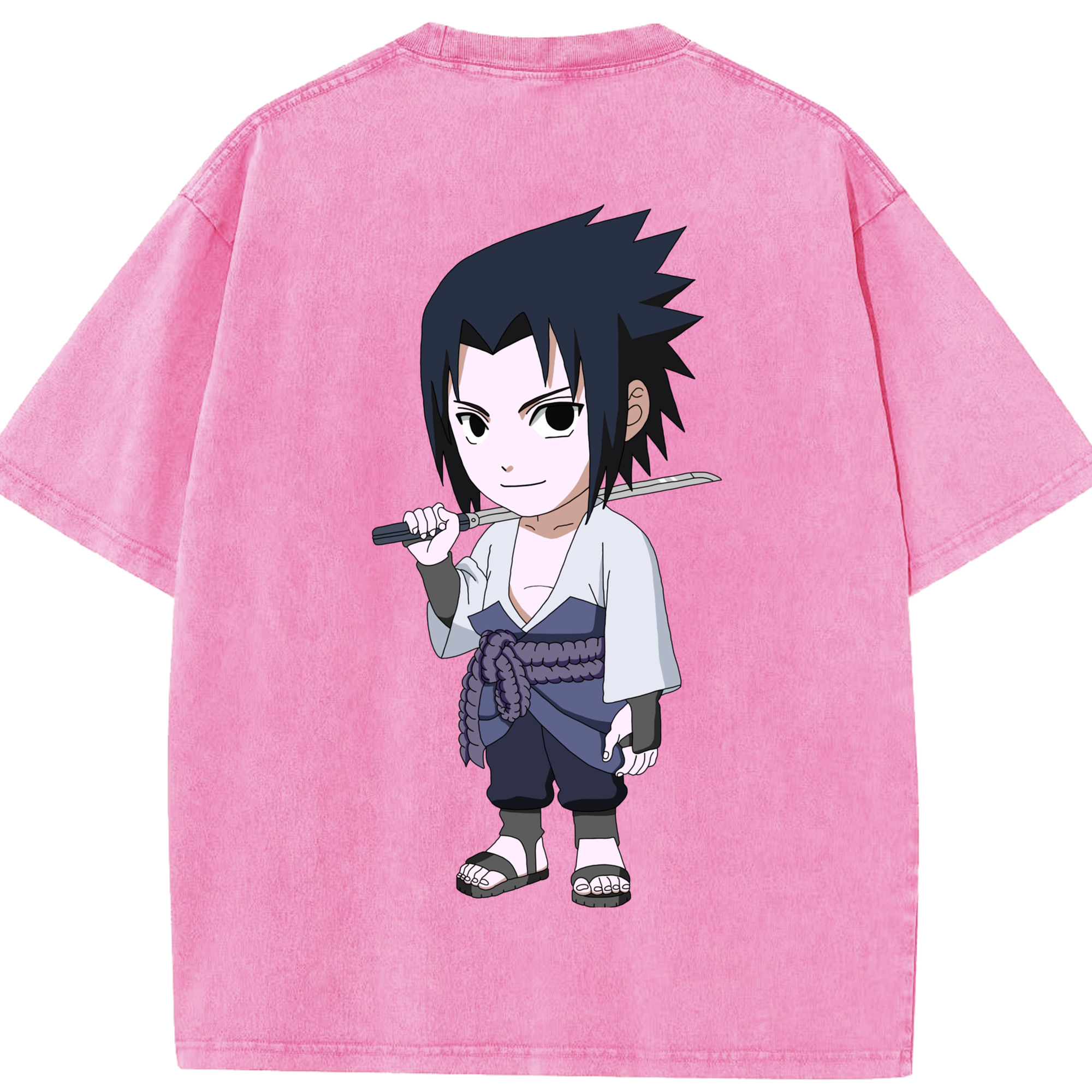（画像用） NARUTO -ナルト- うちは サスケ Uchiha Sasuke 綿100% ヴィンテージ風 半袖Tシャツ（背面プリント）